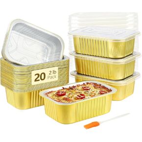 LNYZQUS 1lb Small Aluminum Pans With Lids 30 Pack, 16oz Foil Baking Tins Leftover Containers Takeout To Go Food Containers With PP Covers,Disposable Individual Pie Cake Pans Holders