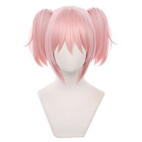 Tongtta Short Pink Cosplay Madoka Kaname Anime Wig with 2 Ponytail Heat Resistant Halloween Costume party Wig