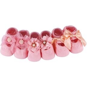 Zerodis 3pairs Set Baby Cotton Floor Sock with Bow Tie, Cute Lace Flower Design Anti Slip Non Skid Ankle Socks