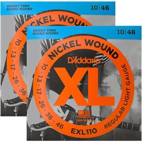 D'Addario Regular Light Nickel Wound Electric Guitar Strings 10-46 2 Pack