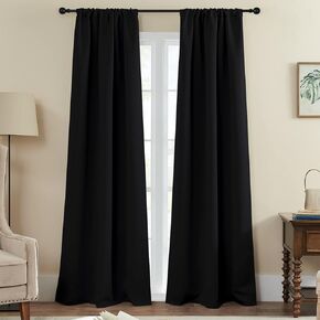ستائر تعتيم روتريلو لغرفة النوم، ستائر جيب قضيب تعتيم الغرفة معزولة حراريًا لغرفة المعيشة، لوحتان (42 × 45 بوصة، أسود) in Kuwait