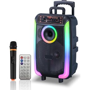 MM0816 Portable Karaoke Machine with Adults, 12 inches PA Speaker with Wireless Microphone, Support TF Card/USB, AUX, FM, TWS-Mode, RGB-Lights