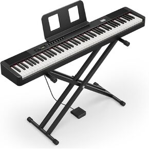 Donner DEP-20 Lite Beginner Digital Piano 88 Key Weighted Full Size Keyboard, Portable Electric Piano Set with Stand, Sustain Pedal, Keyboard Stickers for Beginners Adults