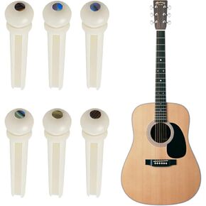 Acoustic Guitar Bridge Pins, Pack of 6 Pieces White ABS Plastic Acoustic Guitar Pegs with Abalone Dot Guitar Bone Bridge Pins String Parts Replacement Nail Musical Instrument Accessories