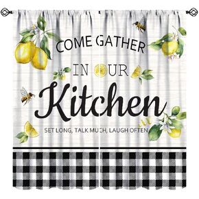 Retro Farmhouse Kitchen Curtains, Rustic Country Vintage Black White Print Chef's Hat Sweet Dessert Coffee Cake Rod Pocket Window Drapes for Living Room Bedroom 42x45 Inch
