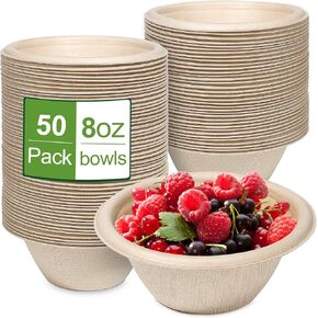 8oz Small Disposable Bowls, 100 Pack Compostable Paper Chili Bowls, Eco-Friendly Bowls Made Of Sugarcane, Microwave Bowls for Ice Cream, Salad, Soup, Snack, Dessert Hot or Cold Use