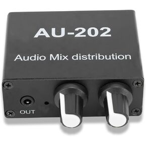 2 Channel Stereo Mixer, 2 in 2 Out Low Noise Independent Volume Control 3.5mm Small Sound Mixer for Headphone DC 5‑24V