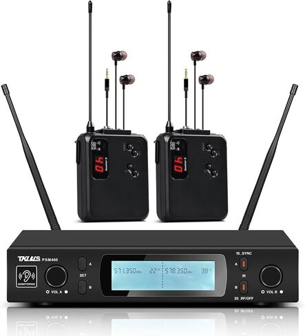 نظام مراقبة الأذن اللاسلكي، نظام IEM لاسلكي ثنائي القناة، UHF PLL 550-580 ميجا هرتز، مخرجات منفصلة، ​​نظام مراقبة مع نوع لاسلكي في سماعة الأذن يستخدم للمسرح والاستوديو، أسود in Saudi Arabia