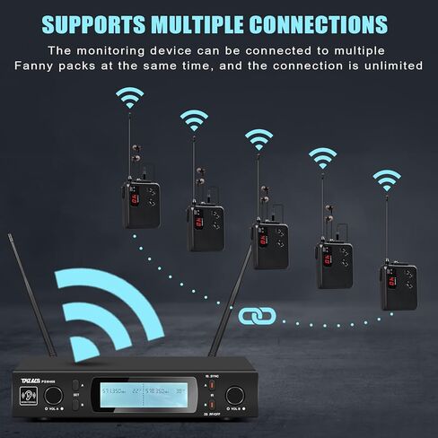 نظام مراقبة الأذن اللاسلكي، نظام IEM لاسلكي ثنائي القناة، UHF PLL 550-580 ميجا هرتز، مخرجات منفصلة، ​​نظام مراقبة مع نوع لاسلكي في سماعة الأذن يستخدم للمسرح والاستوديو، أسود in Saudi Arabia