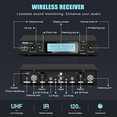 نظام مراقبة الأذن اللاسلكي، نظام IEM لاسلكي ثنائي القناة، UHF PLL 550-580 ميجا هرتز، مخرجات منفصلة، ​​نظام مراقبة مع نوع لاسلكي في سماعة الأذن يستخدم للمسرح والاستوديو، أسود in Saudi Arabia