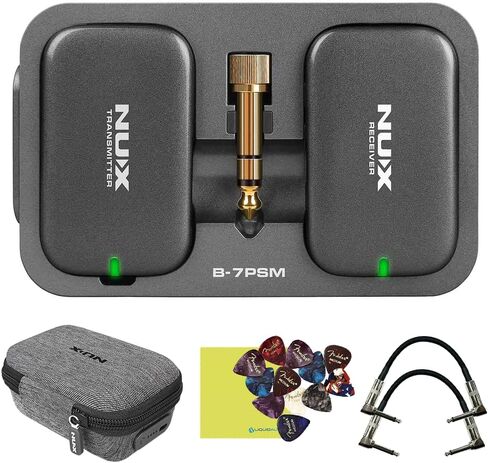 Liquid Audio NUX Wireless in Ear Monitor System (B-7PSM 5.8 GHz) Bundle with 2X Strukture S6P48 Woven Right Angle Patch Cables, 12x Fender Guitar Picks and Instrument Polishing Cloth in Saudi Arabia