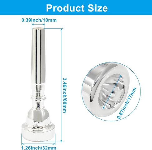 Hitefu Trumpet Mouthpiece 3C Replacement for Beginners and Professional Players - Brass Plated Trumpet Musical Instruments Accessories (Silver) in Saudi Arabia