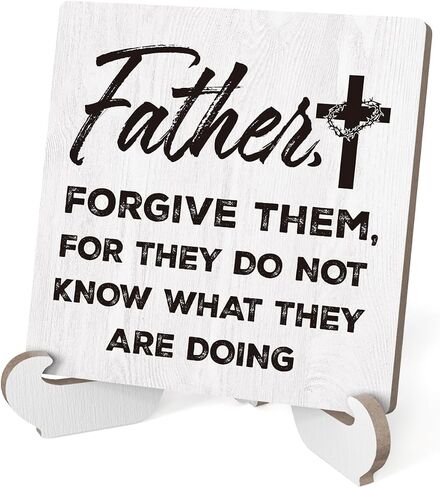 Rustic Easter Blessings Decorations Funny Cross Farmhouse Home Office Desk Decor Christian Religious Gifts for Women Men Wood Plaque Sign with Stand Tiered Tray Cubicle Shelf Decor 4 X 4 Inch in Saudi Arabia