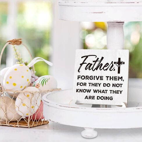 Rustic Easter Blessings Decorations Funny Cross Farmhouse Home Office Desk Decor Christian Religious Gifts for Women Men Wood Plaque Sign with Stand Tiered Tray Cubicle Shelf Decor 4 X 4 Inch in Saudi Arabia