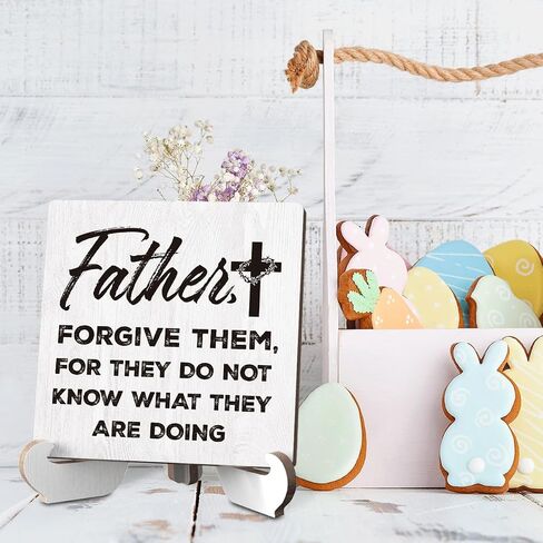 Rustic Easter Blessings Decorations Funny Cross Farmhouse Home Office Desk Decor Christian Religious Gifts for Women Men Wood Plaque Sign with Stand Tiered Tray Cubicle Shelf Decor 4 X 4 Inch in Saudi Arabia