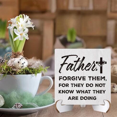 Rustic Easter Blessings Decorations Funny Cross Farmhouse Home Office Desk Decor Christian Religious Gifts for Women Men Wood Plaque Sign with Stand Tiered Tray Cubicle Shelf Decor 4 X 4 Inch in Saudi Arabia