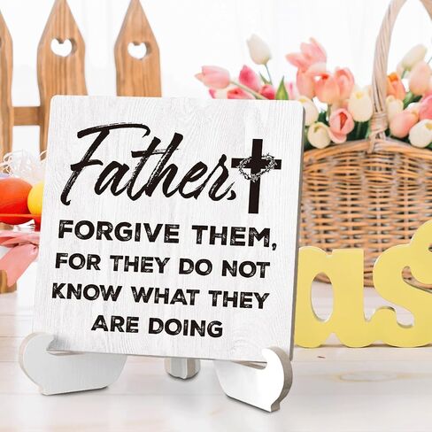 Rustic Easter Blessings Decorations Funny Cross Farmhouse Home Office Desk Decor Christian Religious Gifts for Women Men Wood Plaque Sign with Stand Tiered Tray Cubicle Shelf Decor 4 X 4 Inch in Saudi Arabia