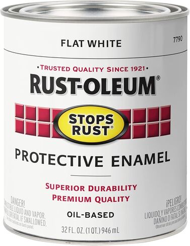 طلاء المينا الواقي من Rust-Oleum 7790502 يوقف الصدأ، 32 أونصة، أبيض مسطح، 1 كوارت (عبوة من قطعة واحدة) in Kuwait