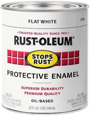 طلاء المينا الواقي من Rust-Oleum 7790502 يوقف الصدأ، 32 أونصة، أبيض مسطح، 1 كوارت (عبوة من قطعة واحدة) in Kuwait