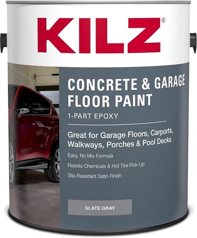 KILZ 1-Part Epoxy Acrylic Concrete and Garage Floor Paint, Interior/Exterior, Satin, Slate Gray, 1 Gallon in Saudi Arabia
