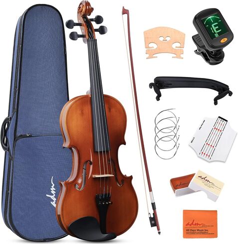 ADM 3/4 Size Wood Violin Set for Kids Teens Students Adults Beginner Acoustic Violin Matte Fiddle Starter Kit with Hard Case, Rosin, Shoulder Rest, Bow, Clip-on Tuner and Fingerboard Sticker in Kuwait