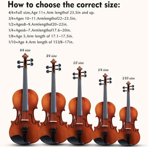 ADM 3/4 Size Wood Violin Set for Kids Teens Students Adults Beginner Acoustic Violin Matte Fiddle Starter Kit with Hard Case, Rosin, Shoulder Rest, Bow, Clip-on Tuner and Fingerboard Sticker in Kuwait