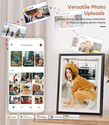 Cozyla Digital Photo Frame WiFi Smart Digital Picture Frame Free Unlimited Storage Share Photo with Family and Friend via App Email Google Photos Instagram Web Browser Photo Frame Electronic 10.1 Inch in Kuwait