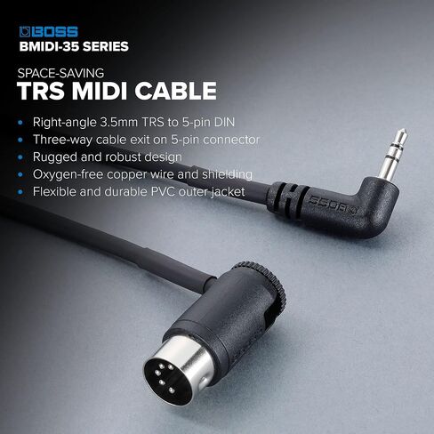 BOSS BMIDI-1-35 – 1ft / 30cm – Space-Saving 3.5mm TRS to Multi-Directional 5-Pin MIDI Cable – Provides Premium connectivity Pedals in Saudi Arabia