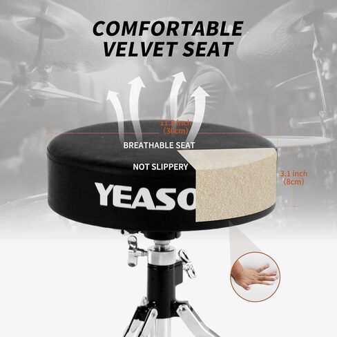 Drum Throne Seat Padded Drum Chair Drum Stool Height Adjustable Double Braced Stool with a Pair Drumsticks for Kids Drummers in Kuwait