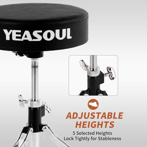 Drum Throne Seat Padded Drum Chair Drum Stool Height Adjustable Double Braced Stool with a Pair Drumsticks for Kids Drummers in Kuwait