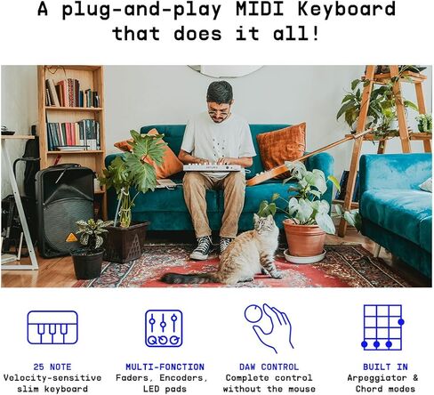 Arturia - MiniLab 3 - وحدة تحكم MIDI عالمية لإنتاج الموسيقى مع حزمة برامج كاملة - 25 مفتاحًا، 8 وسادات متعددة الألوان - أسود in Kuwait