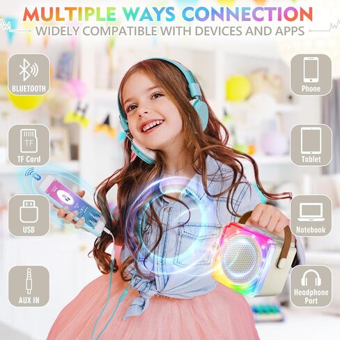 BAYSING Karaoke Machine for Kids, Portable Bluetooth Speaker with 2 Wireless Microphones, Mini Karaoke Machine with LED Light, Ideal Christmas, Birthday Toys Gift for 4, 5, 6, 7, 8, 9 Years Girl, Boy in Saudi Arabia