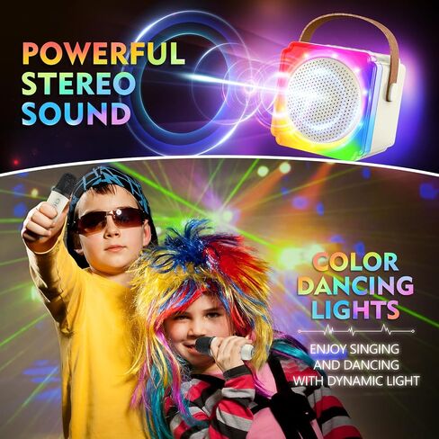 BAYSING Karaoke Machine for Kids, Portable Bluetooth Speaker with 2 Wireless Microphones, Mini Karaoke Machine with LED Light, Ideal Christmas, Birthday Toys Gift for 4, 5, 6, 7, 8, 9 Years Girl, Boy in Saudi Arabia