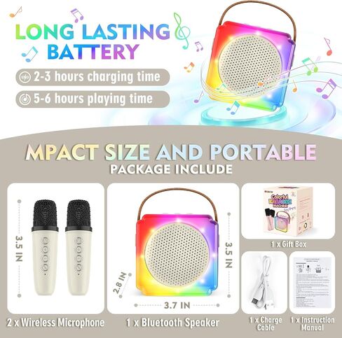 BAYSING Karaoke Machine for Kids, Portable Bluetooth Speaker with 2 Wireless Microphones, Mini Karaoke Machine with LED Light, Ideal Christmas, Birthday Toys Gift for 4, 5, 6, 7, 8, 9 Years Girl, Boy in Saudi Arabia