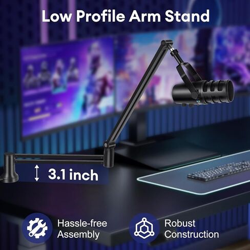 Low Profile Mic Arm,360° Rotatable Microphone Stand with 3/8" to 5/8" Adapter,Microphone Boom Arm Compatible for Fifine AM8 K669B Elgato Blue Yeti HyperX QuadCast AT2020 Shure SM58 SM7B in Kuwait