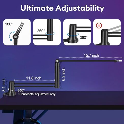 Low Profile Mic Arm,360° Rotatable Microphone Stand with 3/8" to 5/8" Adapter,Microphone Boom Arm Compatible for Fifine AM8 K669B Elgato Blue Yeti HyperX QuadCast AT2020 Shure SM58 SM7B in Kuwait