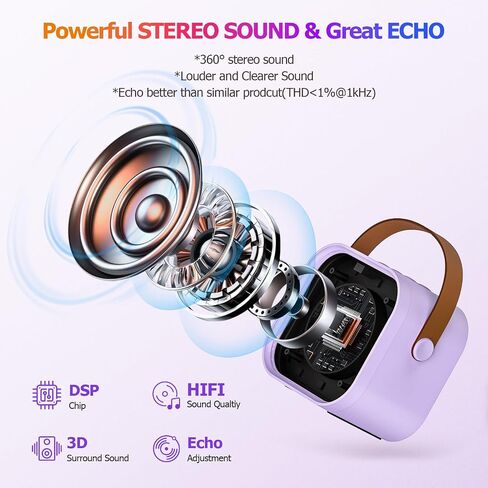 Mini Karaoke Machine with 2 Wireless Microphone, Portable Pink Bluetooth Speaker for Kids Adult, Birthday Teen Toys Gifts Ideas for Girls Ages 4 5 6 7 8 9 10 11 12+ Year Old, Family Home Party in Saudi Arabia