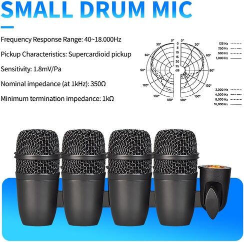 DJ7 7 Piece Wired Drum Mic Kit, Kick Bass Whole Metal Wired Dynamic Drum Mic Set for Tom/Snare & Cymbals Microphone,with Carrying Case + Thread Clip Inserts Mics Holder in Saudi Arabia