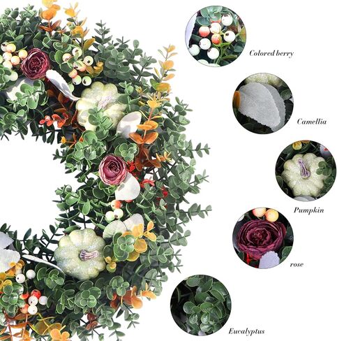 اكليل خريف 24 انش للباب الامامي من لوكيسنا، اكليل عيد الشكر مع عباد الشمس وكوز الصنوبر والكرز الارضي والذرة الرفيعة، اكليل باب سقوط صناعي لجدار النافذة الداخلي والخارجي لعيد الشكر in Kuwait