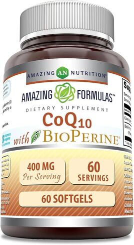 Amazing Formulas CoQ10 with Bioperine Supplement | 60 Softgels | 100 Mg Per Serving | Non-GMO| Gluten Free | Made in USA in Saudi Arabia