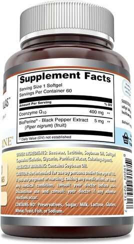 Amazing Formulas CoQ10 with Bioperine Supplement | 60 Softgels | 100 Mg Per Serving | Non-GMO| Gluten Free | Made in USA in Saudi Arabia