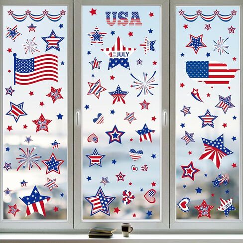 Patriotic Window Clings,Independence Day Window Stickers Labor Day Window Clings,USA Stars Veterans Day, Fourth of July Window Clings for School Home Office Party Supplies in Kuwait