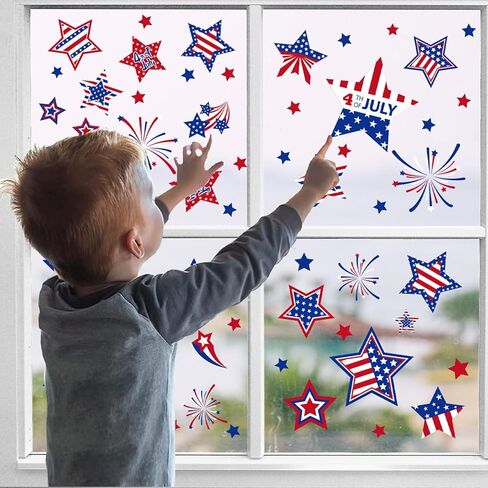 Patriotic Window Clings,Independence Day Window Stickers Labor Day Window Clings,USA Stars Veterans Day, Fourth of July Window Clings for School Home Office Party Supplies in Kuwait