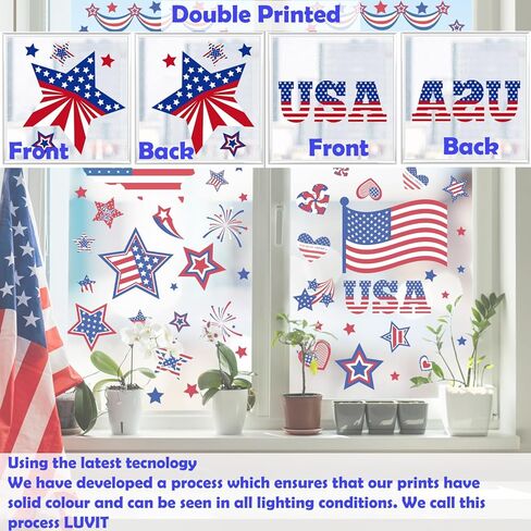 Patriotic Window Clings,Independence Day Window Stickers Labor Day Window Clings,USA Stars Veterans Day, Fourth of July Window Clings for School Home Office Party Supplies in Kuwait