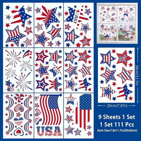 Patriotic Window Clings,Independence Day Window Stickers Labor Day Window Clings,USA Stars Veterans Day, Fourth of July Window Clings for School Home Office Party Supplies in Kuwait