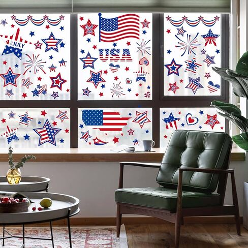 Patriotic Window Clings,Independence Day Window Stickers Labor Day Window Clings,USA Stars Veterans Day, Fourth of July Window Clings for School Home Office Party Supplies in Kuwait