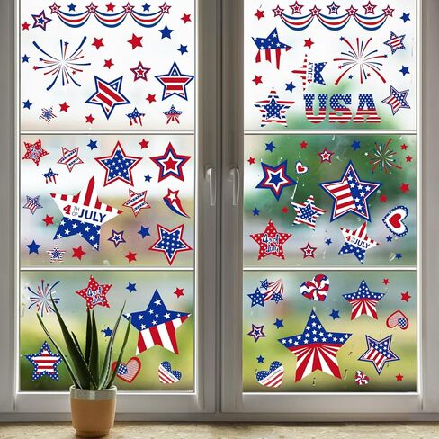 Patriotic Window Clings,Independence Day Window Stickers Labor Day Window Clings,USA Stars Veterans Day, Fourth of July Window Clings for School Home Office Party Supplies in Kuwait