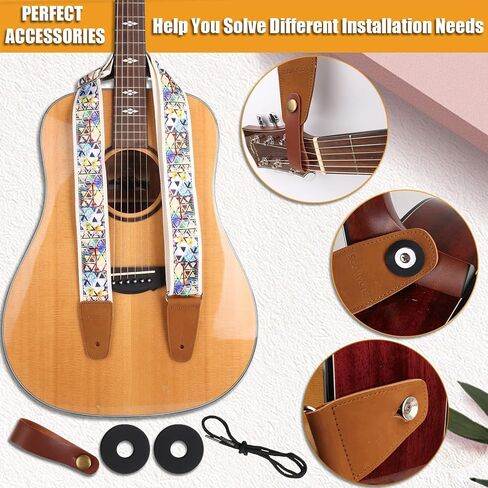 Adjustable Guitar Strap, Double Layer Printed Cotton Guitar Straps, First Layer Vegetable Tanned Cowhide Ends, for Acoustic Guitars, Bass, Electric, Best Gift for Guitarist in Saudi Arabia