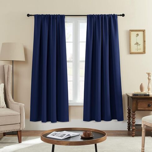 ستائر تعتيم روتريلو لغرفة النوم، ستائر جيب قضيب تعتيم الغرفة معزولة حراريًا لغرفة المعيشة، لوحتان (42 × 45 بوصة، أسود) in Kuwait