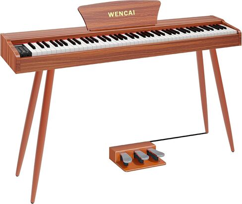 88 Key Fully Weighted Electric Piano Keyboard Hammer Action Full-size Digital Pianos for Beginners Adults Wooden Upright Piano with Sheet Music Stand Triple Pedal Supports USB-MIDI Orange in Saudi Arabia